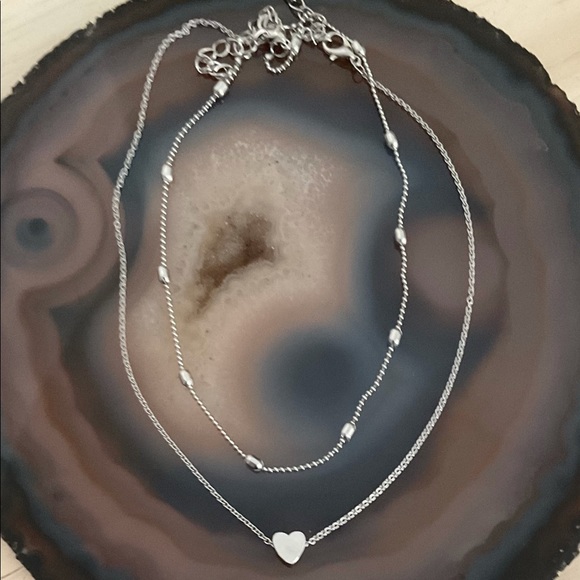 Silver tiny heart choker ball chain choker 2 pieces layering necklace - Picture 4 of 7